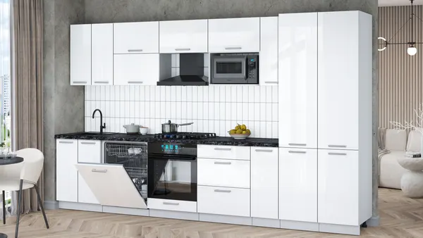 Изображение товара Кухонный гарнитур Interline Мила Gloss 3.5-ПМ2 (белый глянец/белый глянец/кастилло темный)
