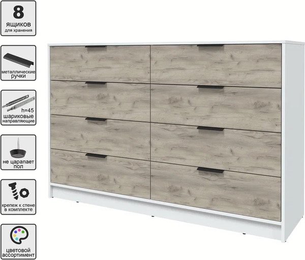 Изображение товара Комод Интерлиния Концепт КТ-К157 (дуб серый/белый платинум)