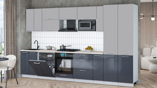 Изображение товара Кухонный гарнитур Интерлиния Мила Gloss 3.5-ПМ2 (асфальт глянец/грей/бискайская сосна)