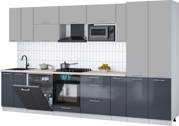 Изображение товара Кухонный гарнитур Интерлиния Мила Gloss 3.5-ПМ2 (асфальт глянец/грей/бискайская сосна)