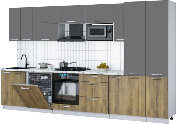 Изображение товара Кухонный гарнитур Интерлиния Мила Gloss 3.5-ПМ2 (дуб вотан/серый/белый гранит)