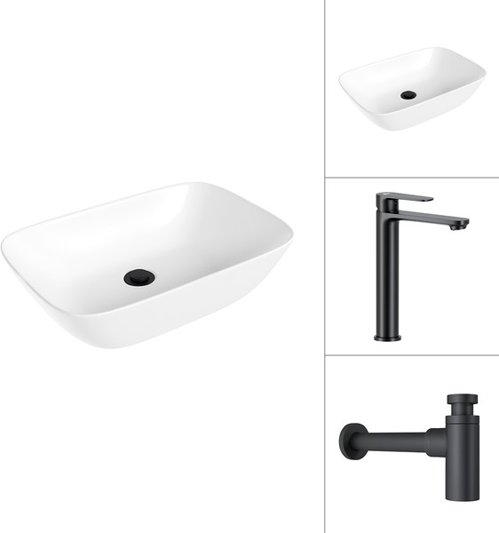 Изображение товара Умывальник со смесителем Lauter 21454 + Moon 21СК8691BS + сифон 21635B (черный матовый)