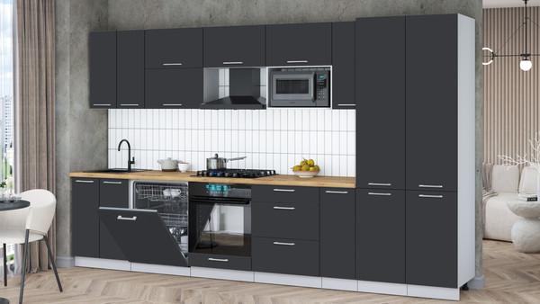 Изображение товара Кухонный гарнитур Интерлиния Мила Gloss 3.5-ПМ2 (пепел/пепел/дуб бунратти)