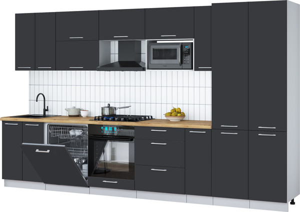 Изображение товара Кухонный гарнитур Интерлиния Мила Gloss 3.5-ПМ2 (пепел/пепел/дуб бунратти)