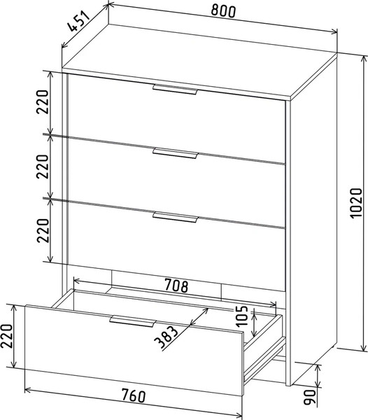 Изображение товара Комод Интерлиния Концепт КТ-К80 (дуб веллингтон/антрацит)