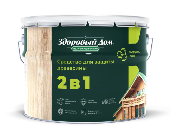 Изображение товара Защитно-декоративный состав Здоровый дом 2в1 Еловая зелень (9л)