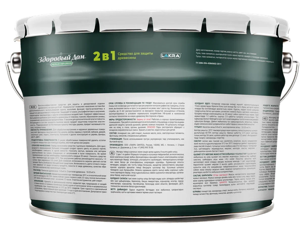 Изображение товара Защитно-декоративный состав Здоровый дом 2в1 Еловая зелень (9л)