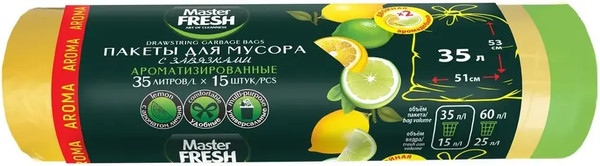Изображение товара Пакеты для мусора Master Fresh Aroma Lemon 35л (15шт, с завязками)