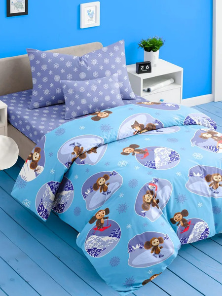 Изображение товара Комплект постельного белья Ночь нежна Чебурашка Зимние игры 1.5сп 50x70 / 500303-1+500304-1