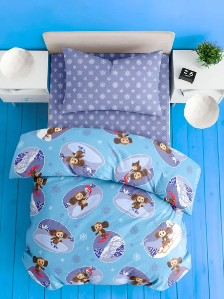 Изображение товара Комплект постельного белья Ночь нежна Чебурашка Зимние игры 1.5сп 50x70 / 500303-1+500304-1