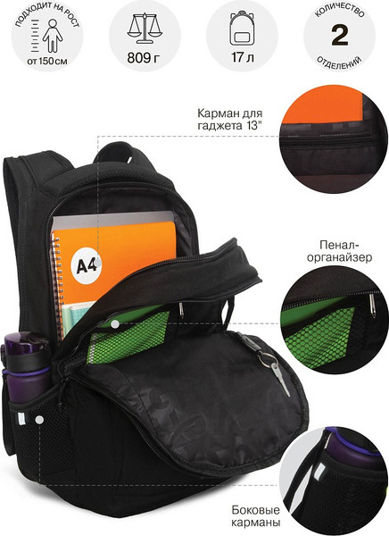 Изображение товара Рюкзак Grizzly RU-531-4 (черный/белый)