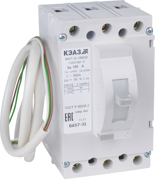Изображение товара Выключатель автоматический КЭАЗ ВА57-31-341810-80А-400-690AC-НР230AC/220DC-УХЛ3 / 108484
