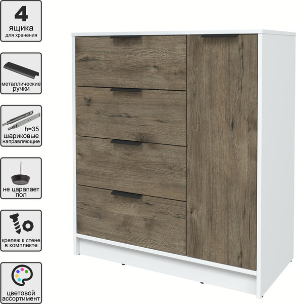 Изображение товара Тумба Интерлиния Концепт КТ-Т90 (дуб веллингтон/белый платинум)