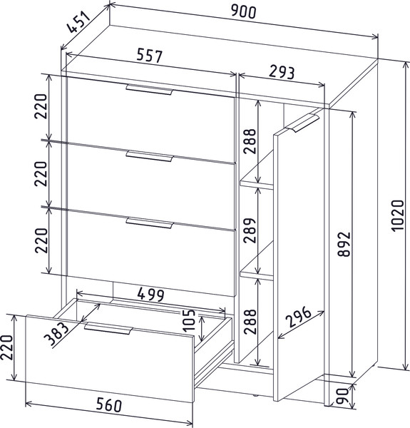 Изображение товара Тумба Интерлиния Концепт КТ-Т90 (серый/белый платинум)