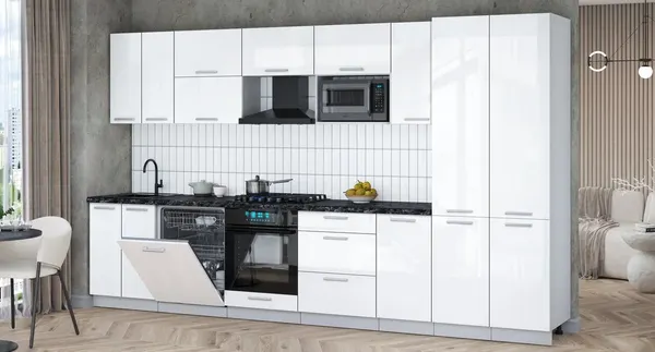 Изображение товара Кухонный гарнитур Интерлиния Мила Gloss 3.6-ПМ2 (белый глянец/белый глянец/кастилло темный)