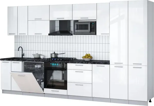 Изображение товара Кухонный гарнитур Интерлиния Мила Gloss 3.6-ПМ2 (белый глянец/белый глянец/кастилло темный)