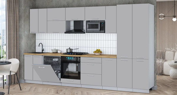 Изображение товара Кухонный гарнитур Интерлиния Мила Gloss 3.6-ПМ2 (грей/грей/дуб бунратти)