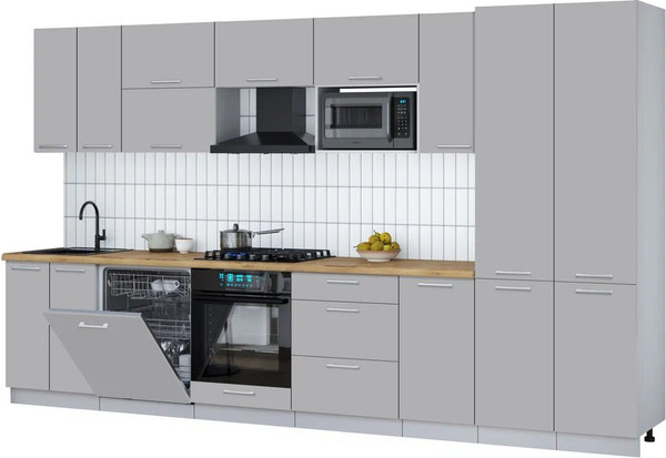 Изображение товара Кухонный гарнитур Интерлиния Мила Gloss 3.6-ПМ2 (грей/грей/дуб бунратти)