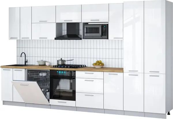 Изображение товара Кухонный гарнитур Interline Мила Gloss 3.6-ПМ2 (белый глянец/белый глянец/дуб бунратти)