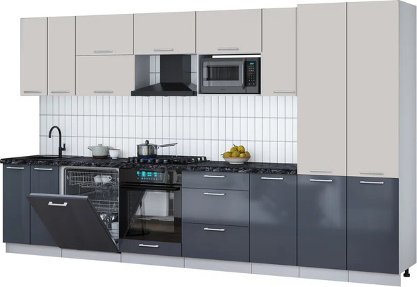 Изображение товара Кухонный гарнитур Интерлиния Мила Gloss 3.6-ПМ2 (асфальт глянец/кашемир/кастилло темный)