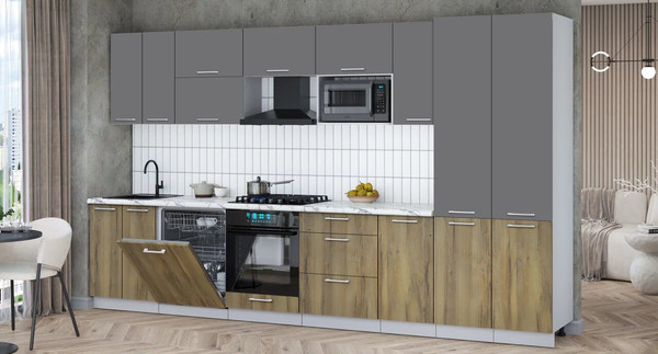 Изображение товара Кухонный гарнитур Интерлиния Мила Gloss 3.6-ПМ2 (дуб вотан/серый/белый гранит)