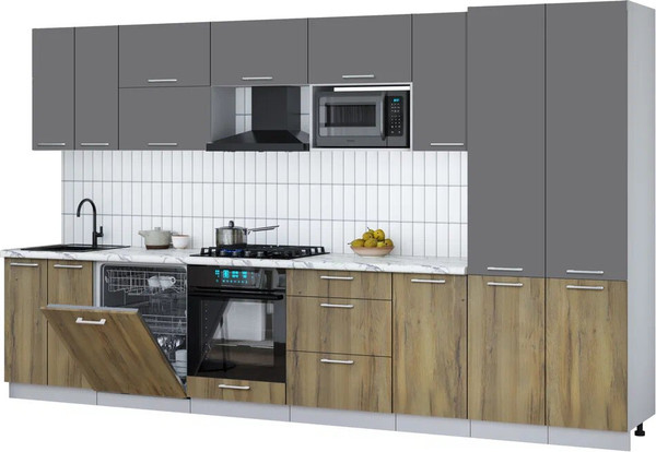 Изображение товара Кухонный гарнитур Интерлиния Мила Gloss 3.6-ПМ2 (дуб вотан/серый/белый гранит)