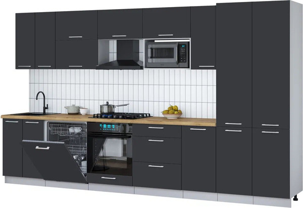 Изображение товара Кухонный гарнитур Интерлиния Мила Gloss 3.6-ПМ2 (пепел/пепел/дуб бунратти)