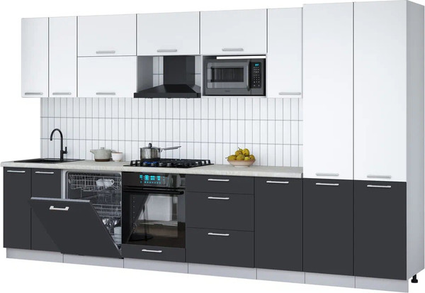 Изображение товара Кухонный гарнитур Интерлиния Мила Gloss 3.6-ПМ2 (пепел/белый/опал светлый)