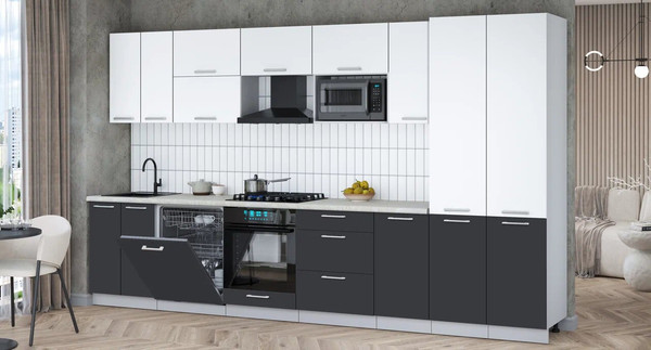 Изображение товара Кухонный гарнитур Интерлиния Мила Gloss 3.6-ПМ2 (пепел/белый/опал светлый)