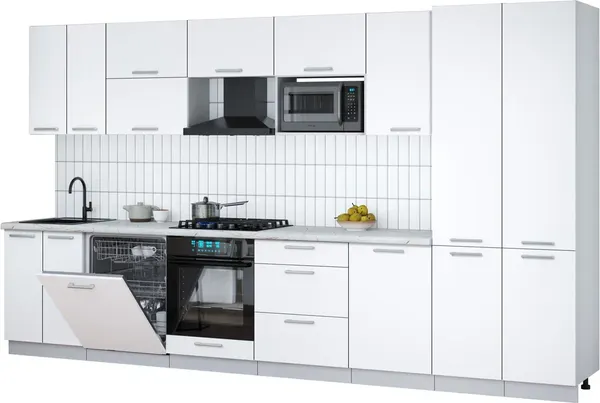 Изображение товара Кухонный гарнитур Interline Мила Gloss 3.7-ПМ2 (белый/белый/серый каспий)