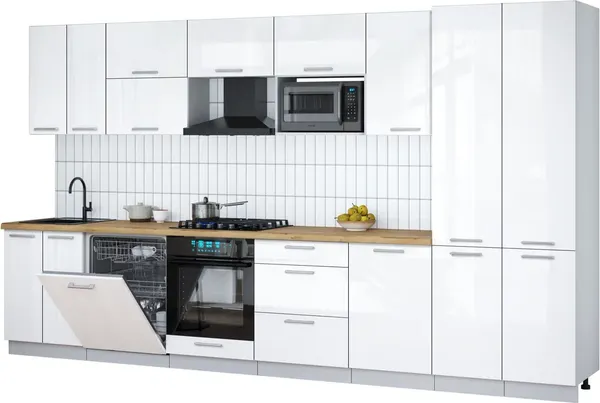 Изображение товара Кухонный гарнитур Interline Мила Gloss 3.7-ПМ2 (белый глянец/белый глянец/дуб бунратти)