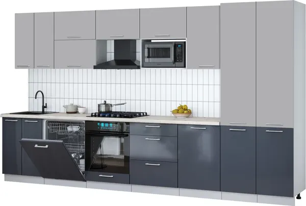 Изображение товара Кухонный гарнитур Interline Мила Gloss 3.7-ПМ2 (асфальт глянец/грей/бискайская сосна)