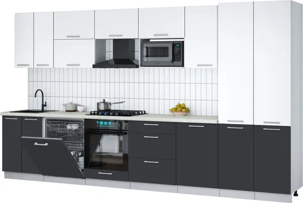 Изображение товара Кухонный гарнитур Interline Мила Gloss 3.7-ПМ2 (пепел/белый/опал светлый)
