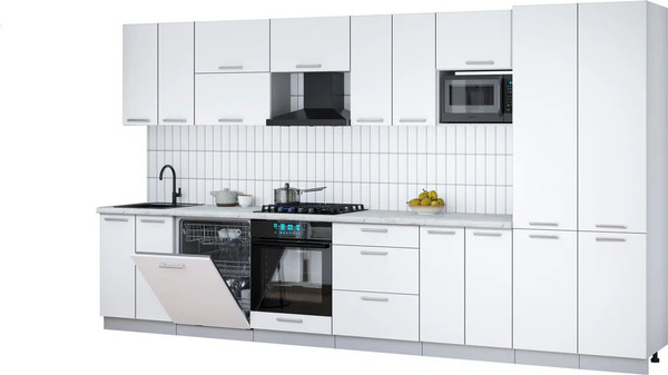 Изображение товара Кухонный гарнитур Интерлиния Мила Gloss 3.8-ПМ2 (белый/белый/серый каспий)