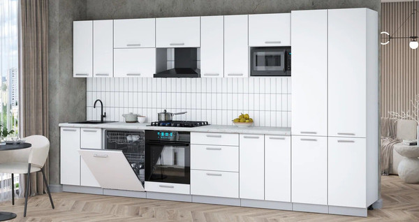 Изображение товара Кухонный гарнитур Интерлиния Мила Gloss 3.8-ПМ2 (белый/белый/серый каспий)