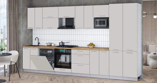 Изображение товара Кухонный гарнитур Интерлиния Мила Gloss 3.8-ПМ2 (кашемир/кашемир/дуб бунратти)