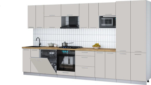 Изображение товара Кухонный гарнитур Интерлиния Мила Gloss 3.8-ПМ2 (кашемир/кашемир/дуб бунратти)