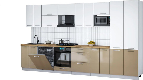 Изображение товара Кухонный гарнитур Интерлиния Мила Gloss 3.8-ПМ2 (капучино глянец/белый/дуб бунратти)