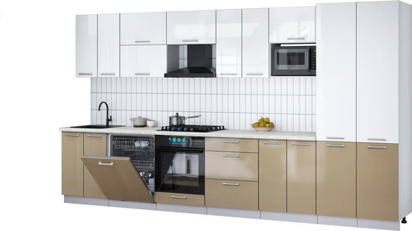 Изображение товара Кухонный гарнитур Интерлиния Мила Gloss 3.8-ПМ2 (капучино глянец/белый глянец/опал светлый)