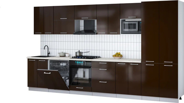 Изображение товара Кухонный гарнитур Интерлиния Мила Gloss 3.8-ПМ2 (шоколад глянец/шоколад глянец/бискайская сосна)