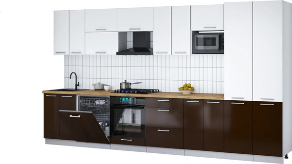 Изображение товара Кухонный гарнитур Интерлиния Мила Gloss 3.8-ПМ2 (шоколад глянец/белый/дуб бунратти)