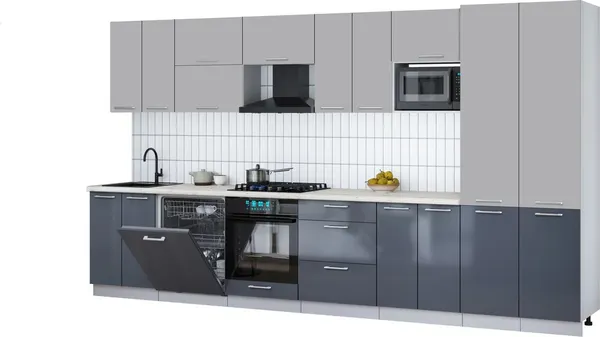 Изображение товара Кухонный гарнитур Interline Мила Gloss 3.8-ПМ2 (асфальт глянец/грей/бискайская сосна)