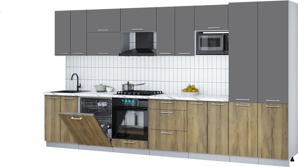 Изображение товара Кухонный гарнитур Интерлиния Мила Gloss 3.8-ПМ2 (дуб вотан/серый/белый гранит)