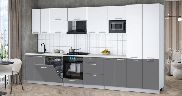 Изображение товара Кухонный гарнитур Интерлиния Мила Gloss 3.8-ПМ2 (серый/белый/опал светлый)