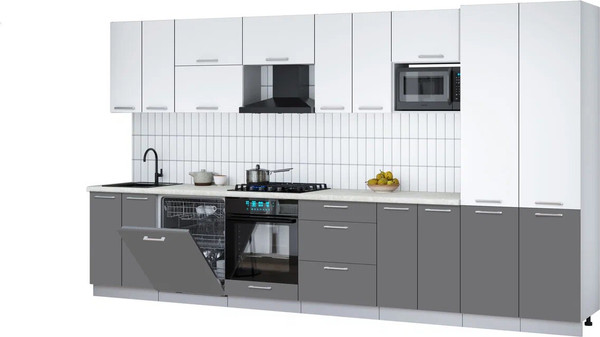 Изображение товара Кухонный гарнитур Интерлиния Мила Gloss 3.8-ПМ2 (серый/белый/опал светлый)