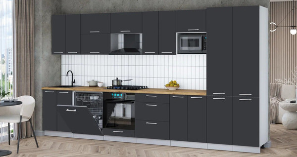 Изображение товара Кухонный гарнитур Интерлиния Мила Gloss 3.8-ПМ2 (пепел/пепел/дуб бунратти)