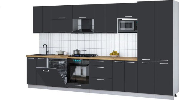 Изображение товара Кухонный гарнитур Интерлиния Мила Gloss 3.8-ПМ2 (пепел/пепел/дуб бунратти)