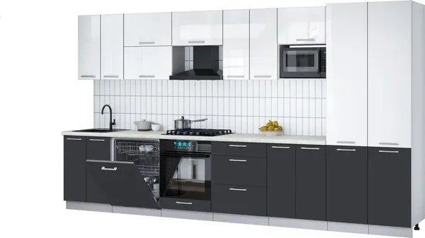 Изображение товара Кухонный гарнитур Interline Мила Gloss 3.8-ПМ2 (пепел/белый глянец/серый каспий)