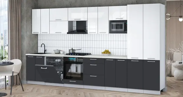 Изображение товара Кухонный гарнитур Interline Мила Gloss 3.8-ПМ2 (пепел/белый глянец/серый каспий)