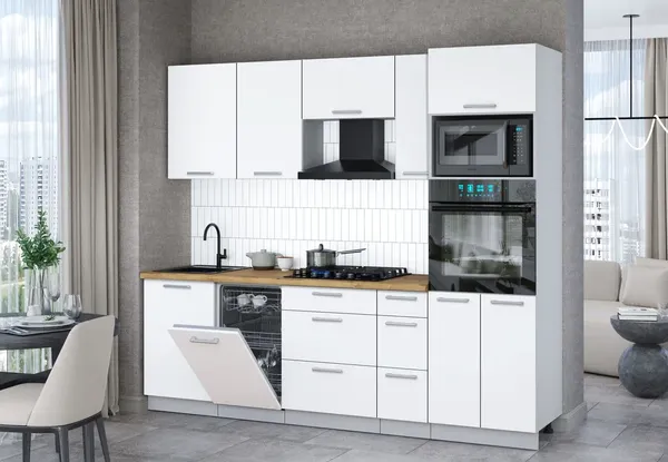 Изображение товара Кухонный гарнитур Interline Мила Gloss 2.45-ПМ3 (белый/белый/дуб бунратти)